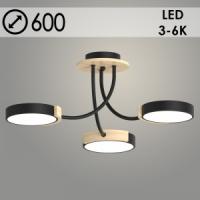 Люстра XI3202/3 BK+WOOD черный/дерево 54W LED 3000-6000K d600 h210, HN22